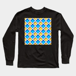 Colorful Yellow and Blue 3d Geometric Pattern Long Sleeve T-Shirt